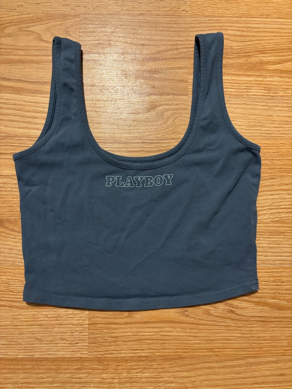 PLAYBOY Dark Blue Scoop Neck Cropped Tank